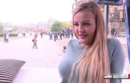 Slender blonde Candy Alexa first time fucking in public